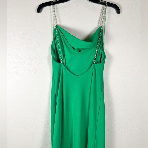 Aidan Mattox Green Cowl Neck Formal Gown Pearl Strap Crepe Sheath Dress 4 NEW - Picture 12 of 15